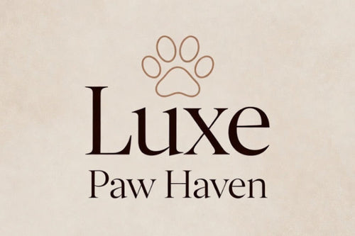 Logo of Luxe Paw Haven with a paw print on a beige background